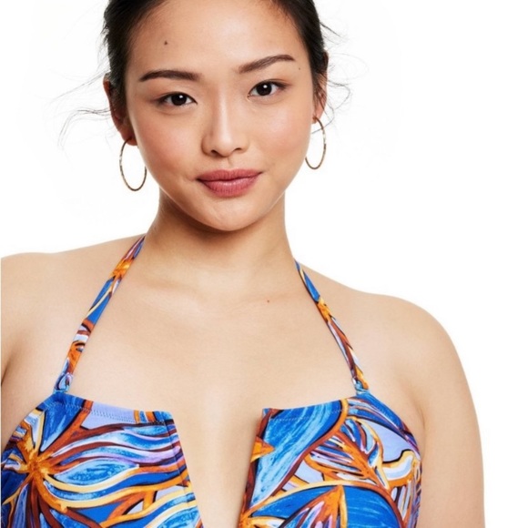 Noel Women's Leafy Palm Print Deep V-Neck High Leg Cheeky One Piece - Picture 3 of 6